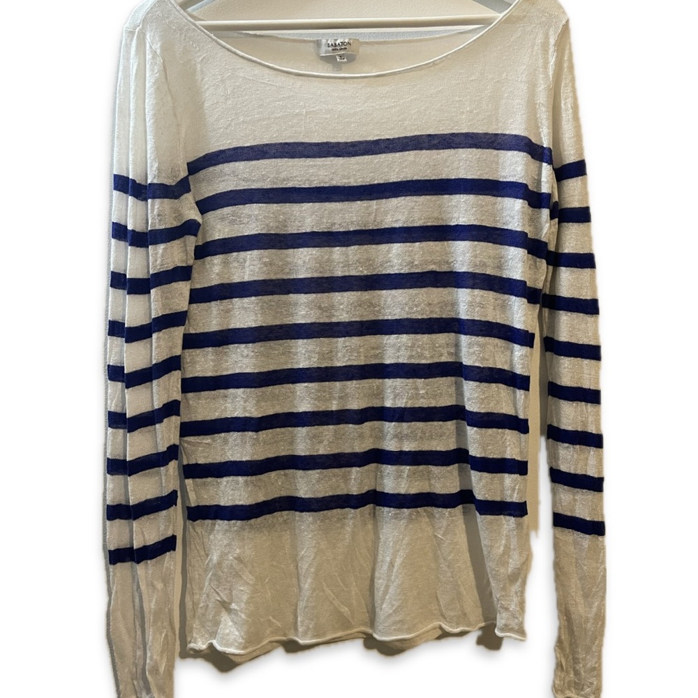 Babaton Aritzia Boat Neck Linen Stripped Shirt Size S